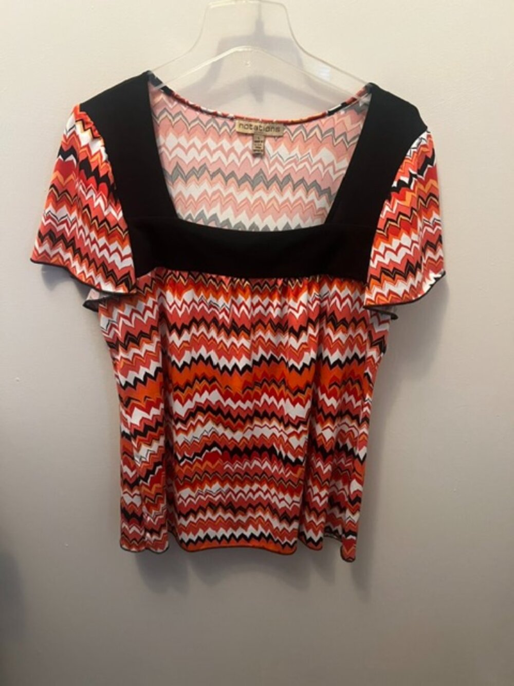 Women's Notations Blouse Top, Size L, Multi Color, Square Neckline, Ex Cond!